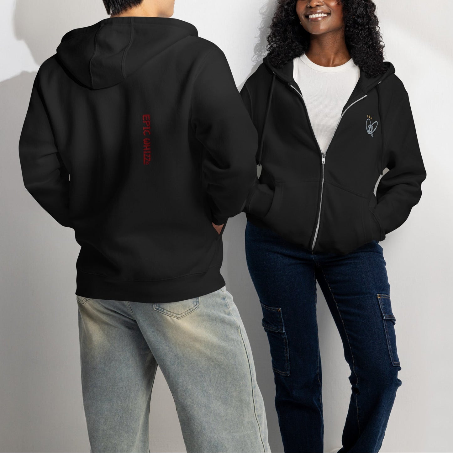 Epic Whizz® Heart-Embroidered_Unisex Premium Full Zip Hoodie