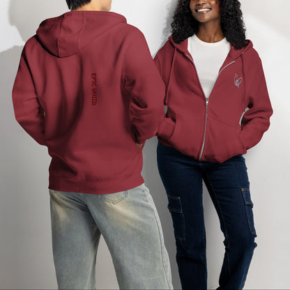 Epic Whizz® Heart-Embroidered_Unisex Premium Full Zip Hoodie