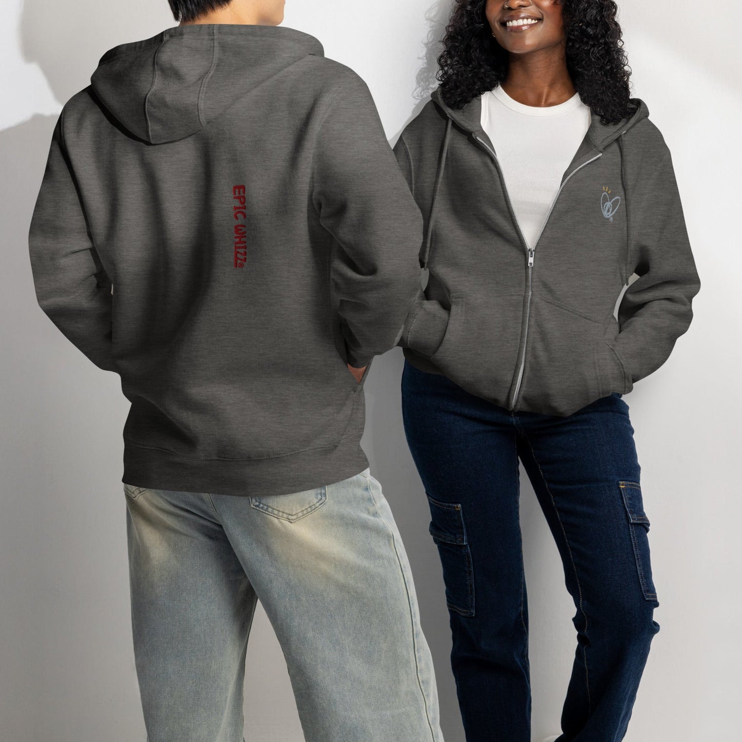 Epic Whizz® Heart-Embroidered_Unisex Premium Full Zip Hoodie