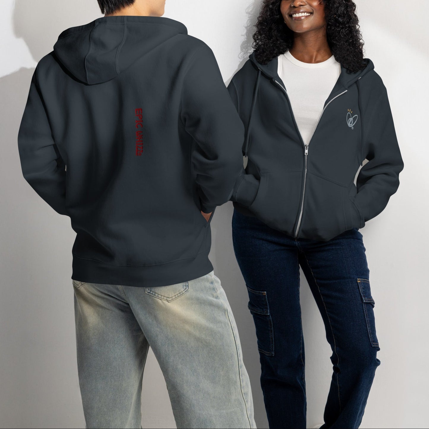 Epic Whizz® Heart-Embroidered_Unisex Premium Full Zip Hoodie