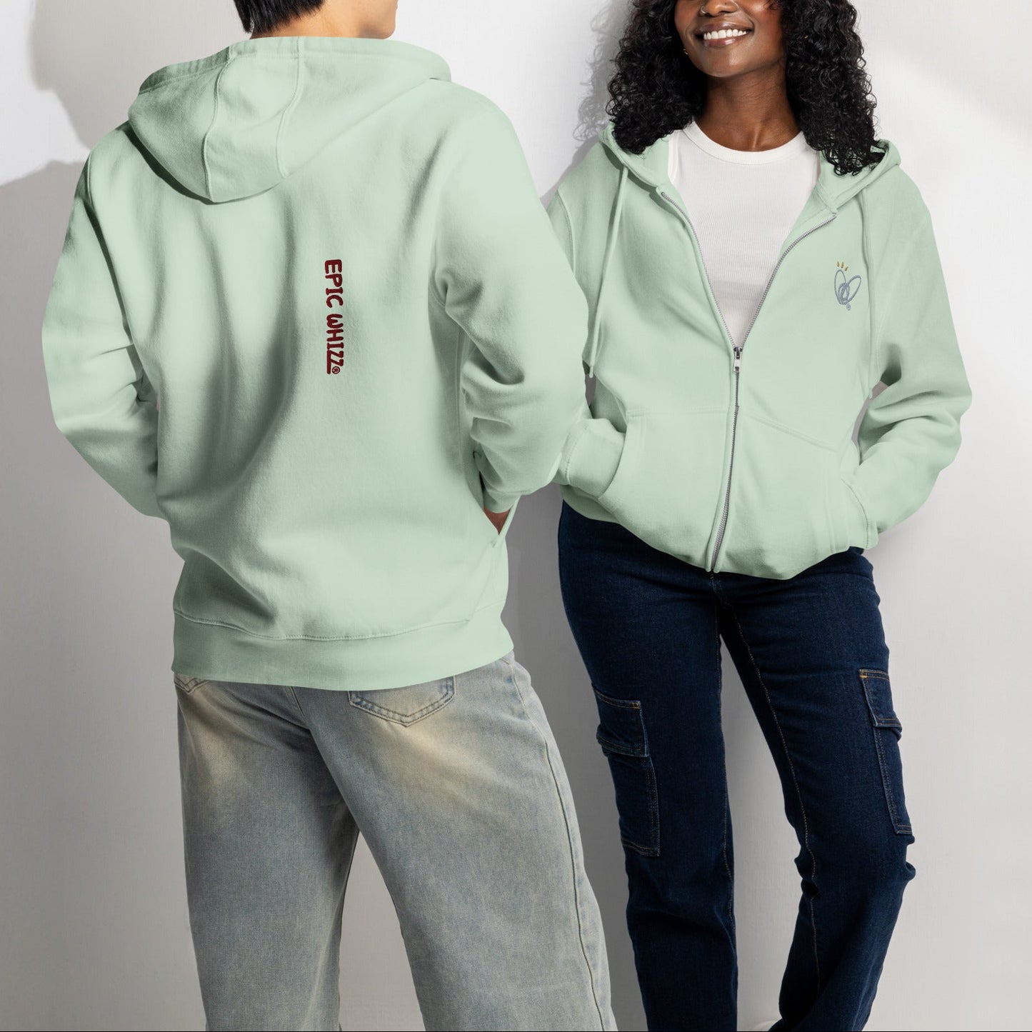 Epic Whizz® Heart-Embroidered_Unisex Premium Full Zip Hoodie