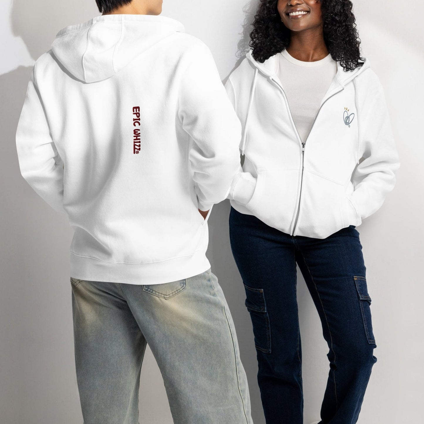 Epic Whizz® Heart-Embroidered_Unisex Premium Full Zip Hoodie